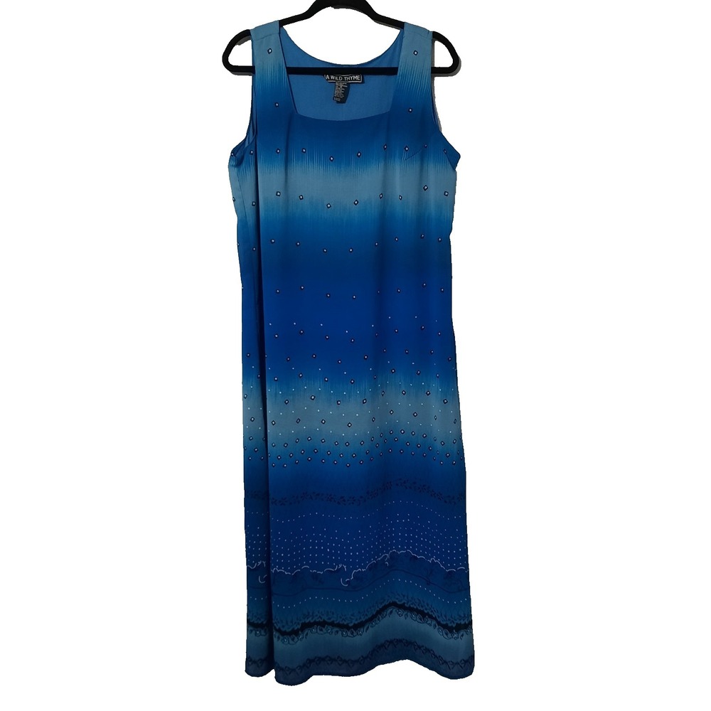 VTG 90s Maxi Dress Womens 14 Blue Floral Ombre Lined Chiffon Boho Fairy Grunge
